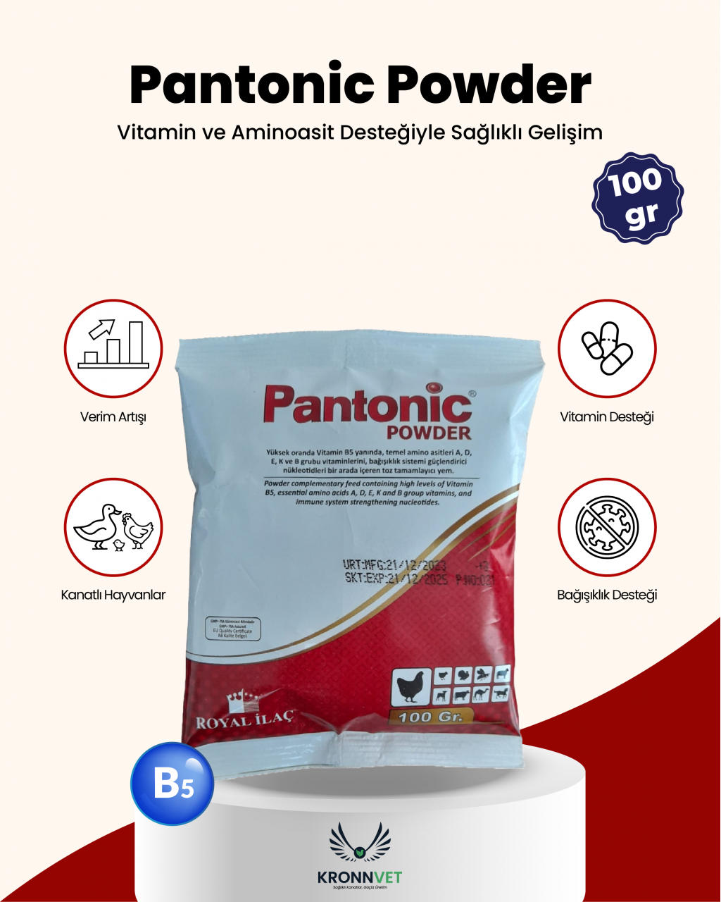 Royal Pantonic Powder Vitamin ve Aminoasit 100 G
