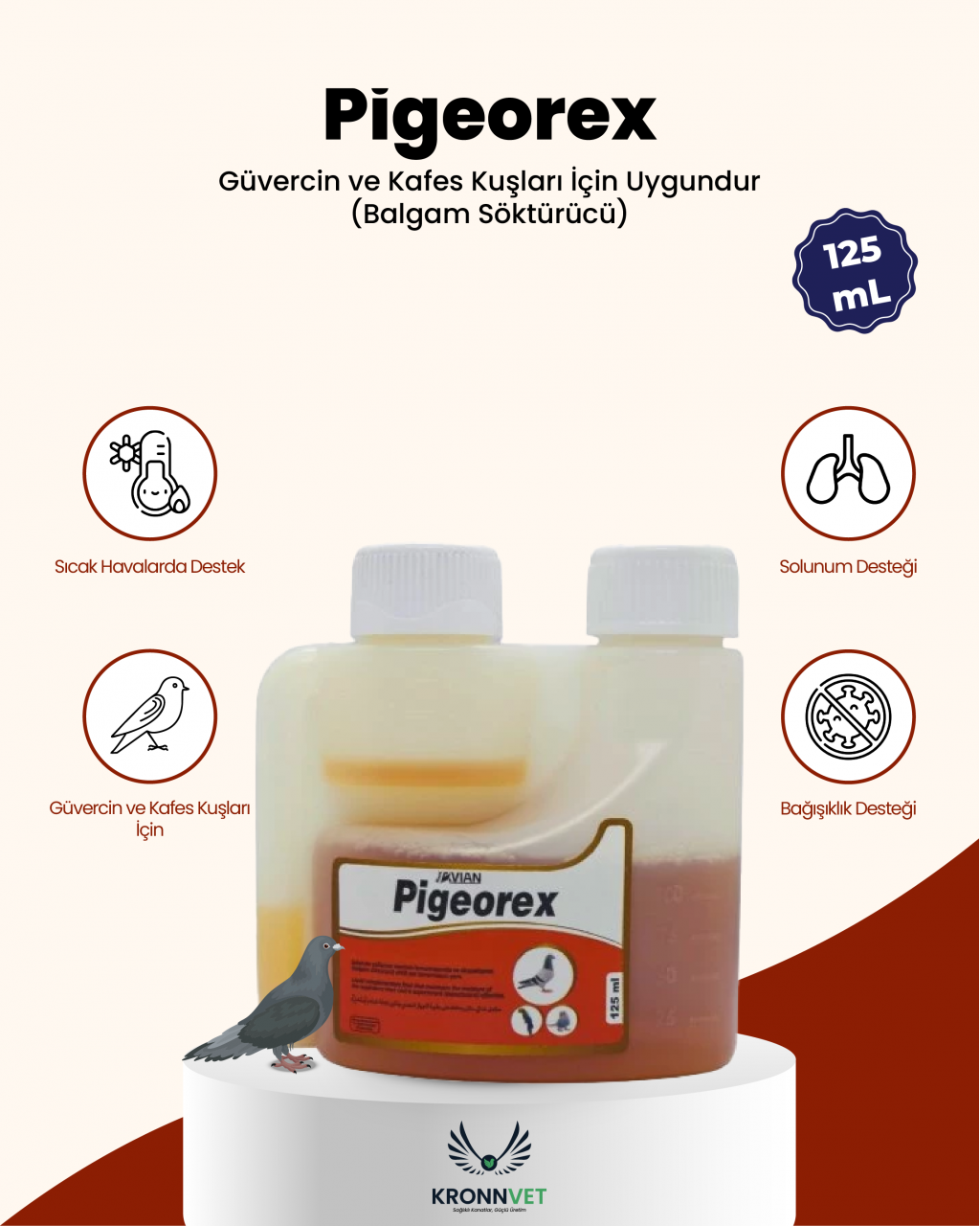 Pigeorex 125ml Tüm Kuşlarda Hırıltı Balgam Söktürücü Pigeorex 125ml Tüm Kuşlarda Hırıltı Balgam Söktürücü