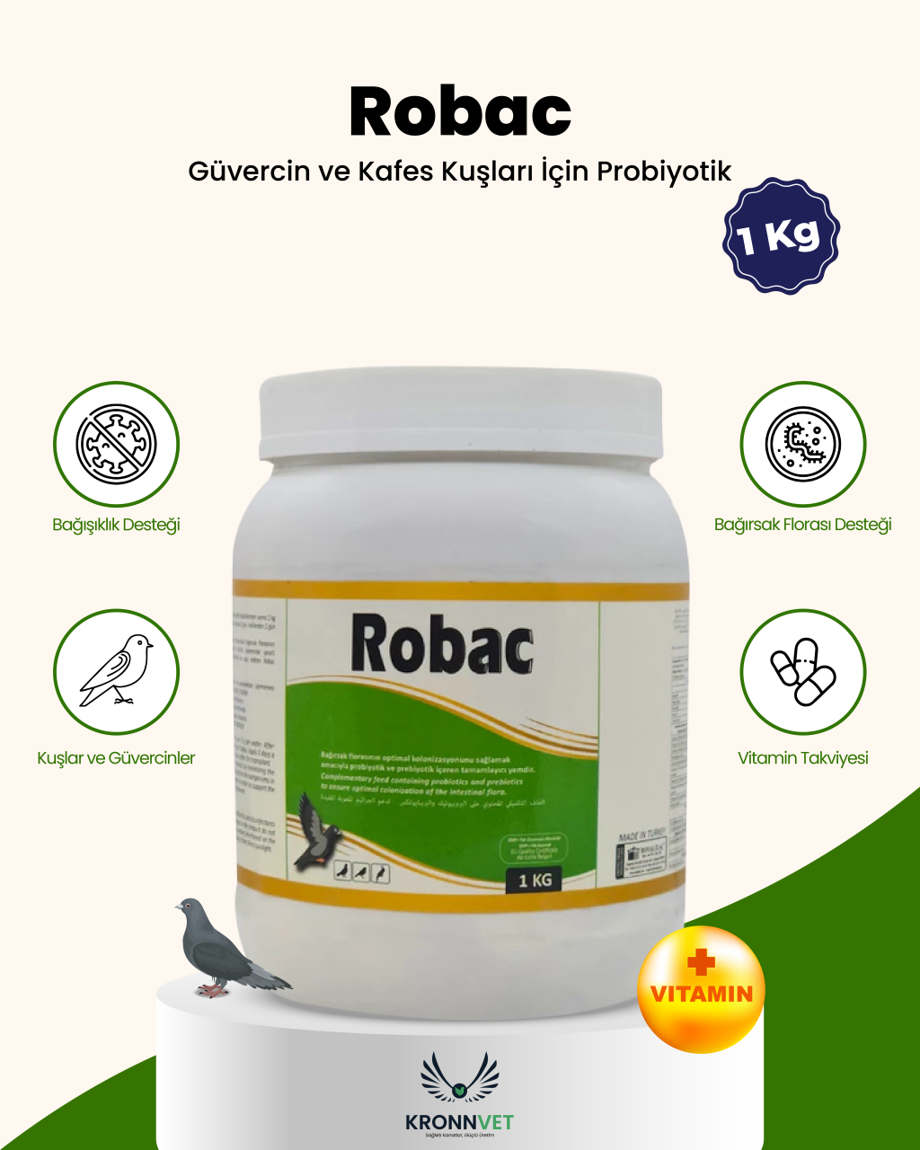 Royal İlaç Robac 1 KG Güvercin ve Kafes Kuşları Için Probiyotik ve Prebiyotik