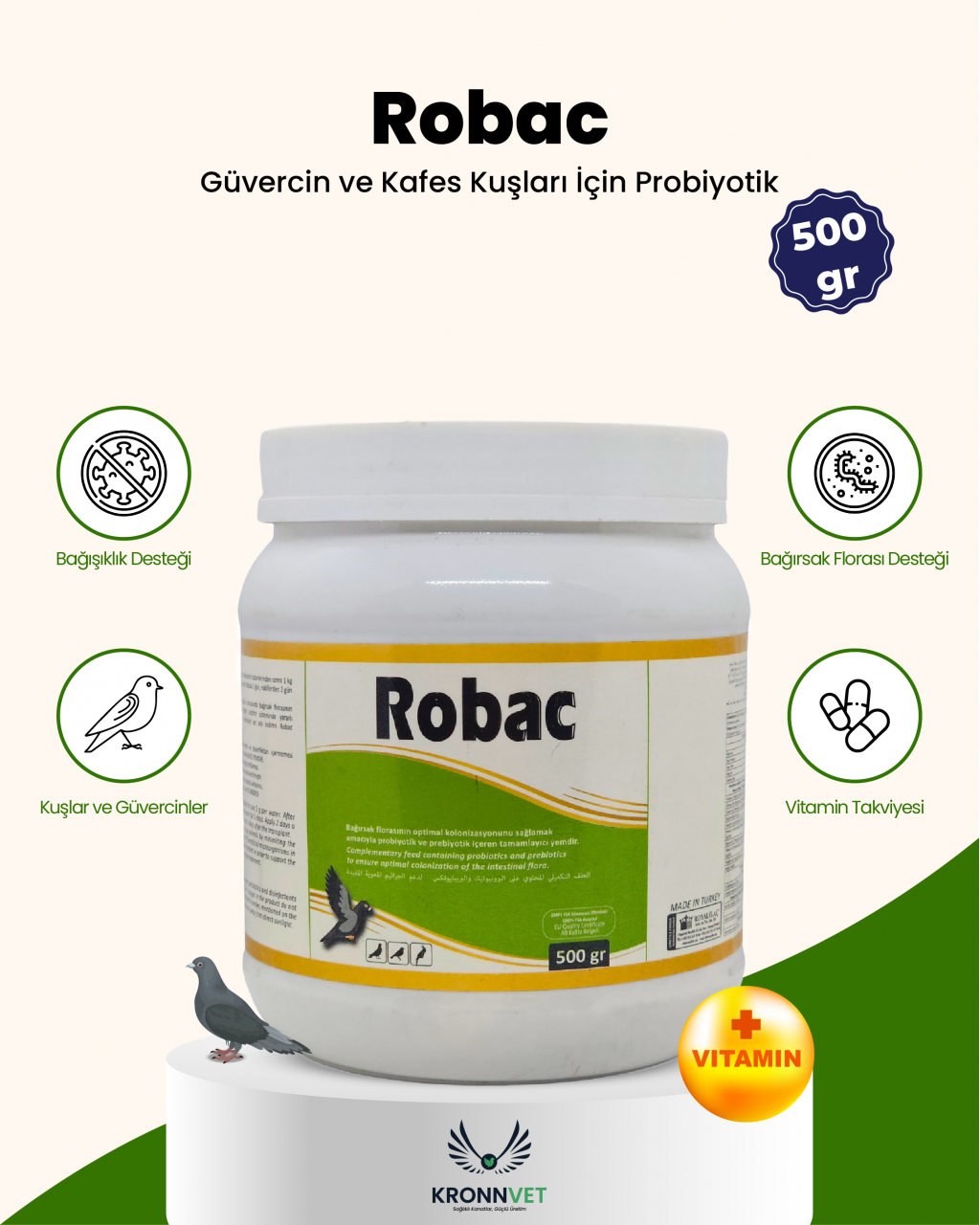 Royal İlaç Robac 500 Gr Güvercin Ve Kafes Kuşları Için Probiyotik