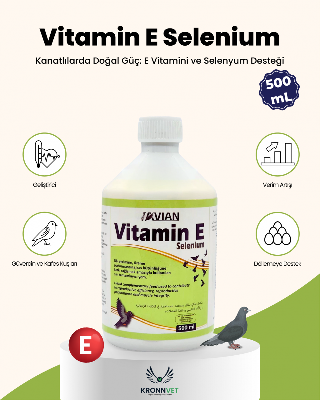 Royal İlaç Vitamin E Selenyum Yumurta Verim Arttırıcı Ve Kızgınlık 500 ML