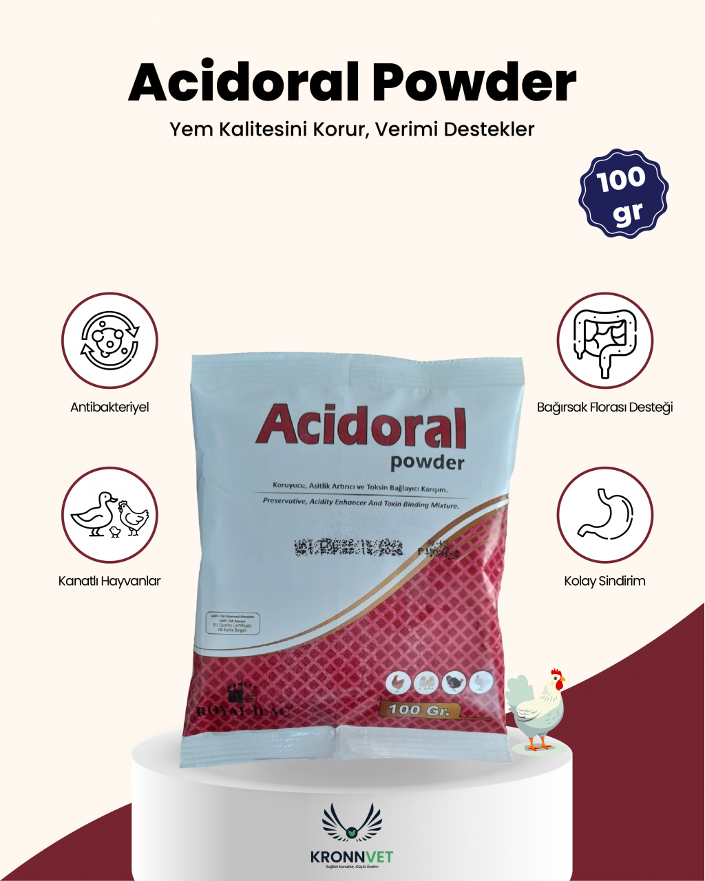 Royal Acidoral Powder Yemlerde Koruyucu ve Toksin Bağlayıcı 100 G Royal Acidoral Powder Yemlerde Koruyucu ve Toksin Bağlayıcı 100 G