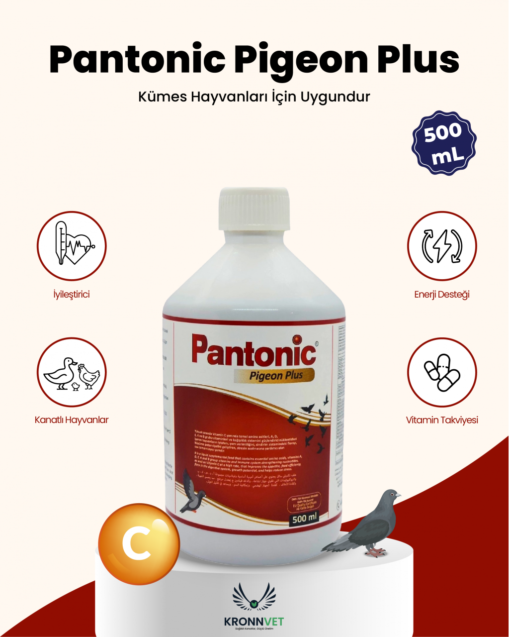 Royal İlaç Pantonic Pigeon Plus 500 ML Güvercin ve Kafes Kuşları Için Multivitamin