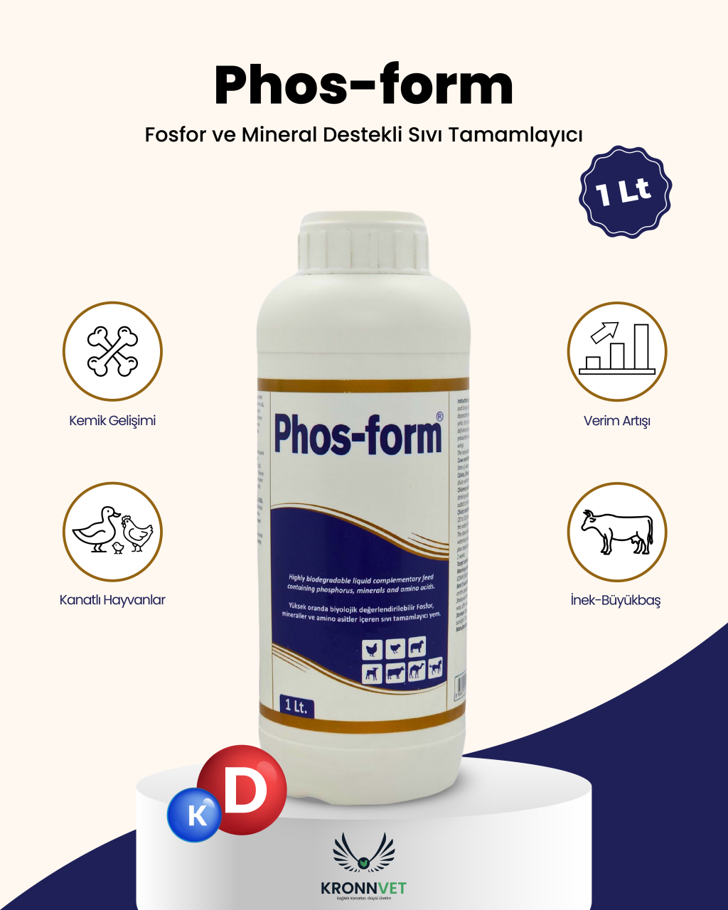 Royal İlaç Phos Form 1 L Kanatlılarda Gagalama Kabuk Ve Amino Asit