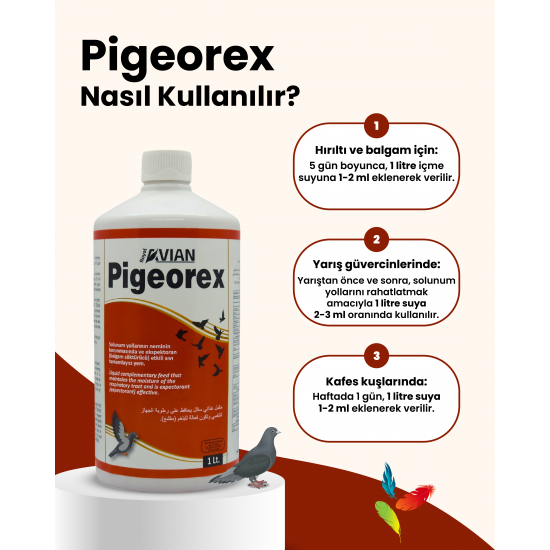 Pigeorex 125ml Tüm Kuşlarda Hırıltı Balgam Söktürücü