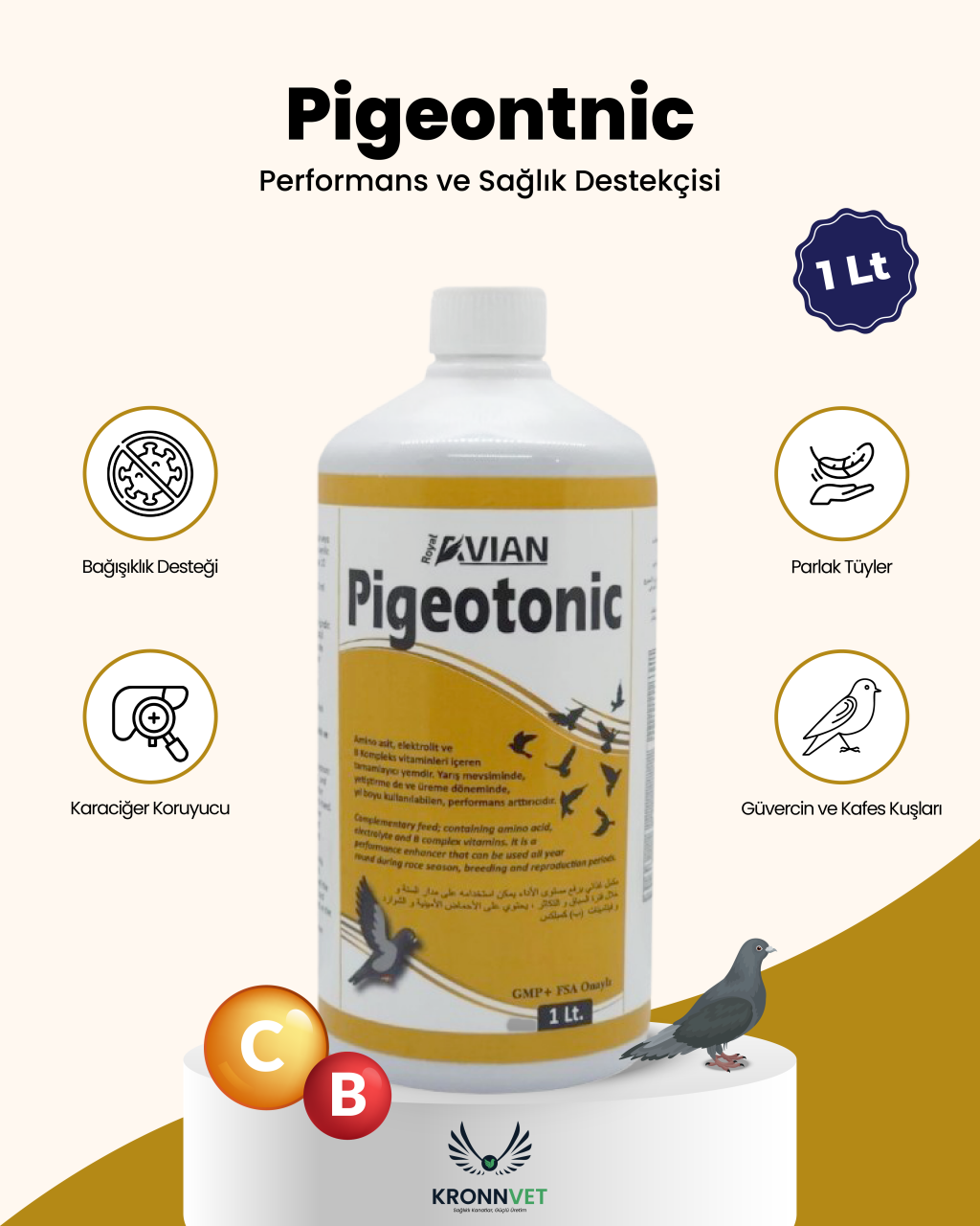 Royal İlaç Pigeotonic  Aminoasit Ve B Vitamini Destekleyici Yem 1 L