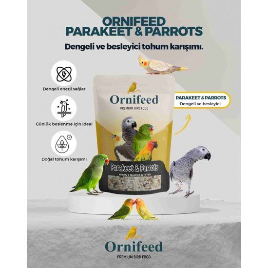 Ornifeed Parakeet & Parrots Papağan Yemi 1 Kg | Muhabbet Kuşu ve Papağanlar İçin Yumurta Maması | Vitaminli Kuş Maması