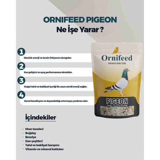 Ornifeed Pigeon Güvercin Maması 1 Kg | Profesyonel Güvercin Yumurta Maması | Yarış ve Üreme Dönemi İçin Vitaminli Güvercin Yemi