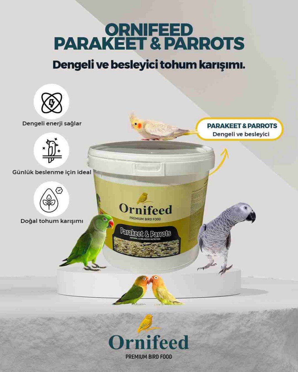 Ornifeed Parakeet & Parrots Papağan Yemi 5 Kg | Muhabbet Kuşu ve Papağanlar İçin Yumurta Maması