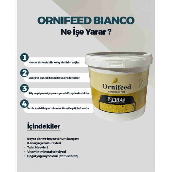 Ornifeed Bianco Premium Kanarya Yumurtalı Mama 5 Kg Beyaz ve Mozaik Kanaryalar İçin
