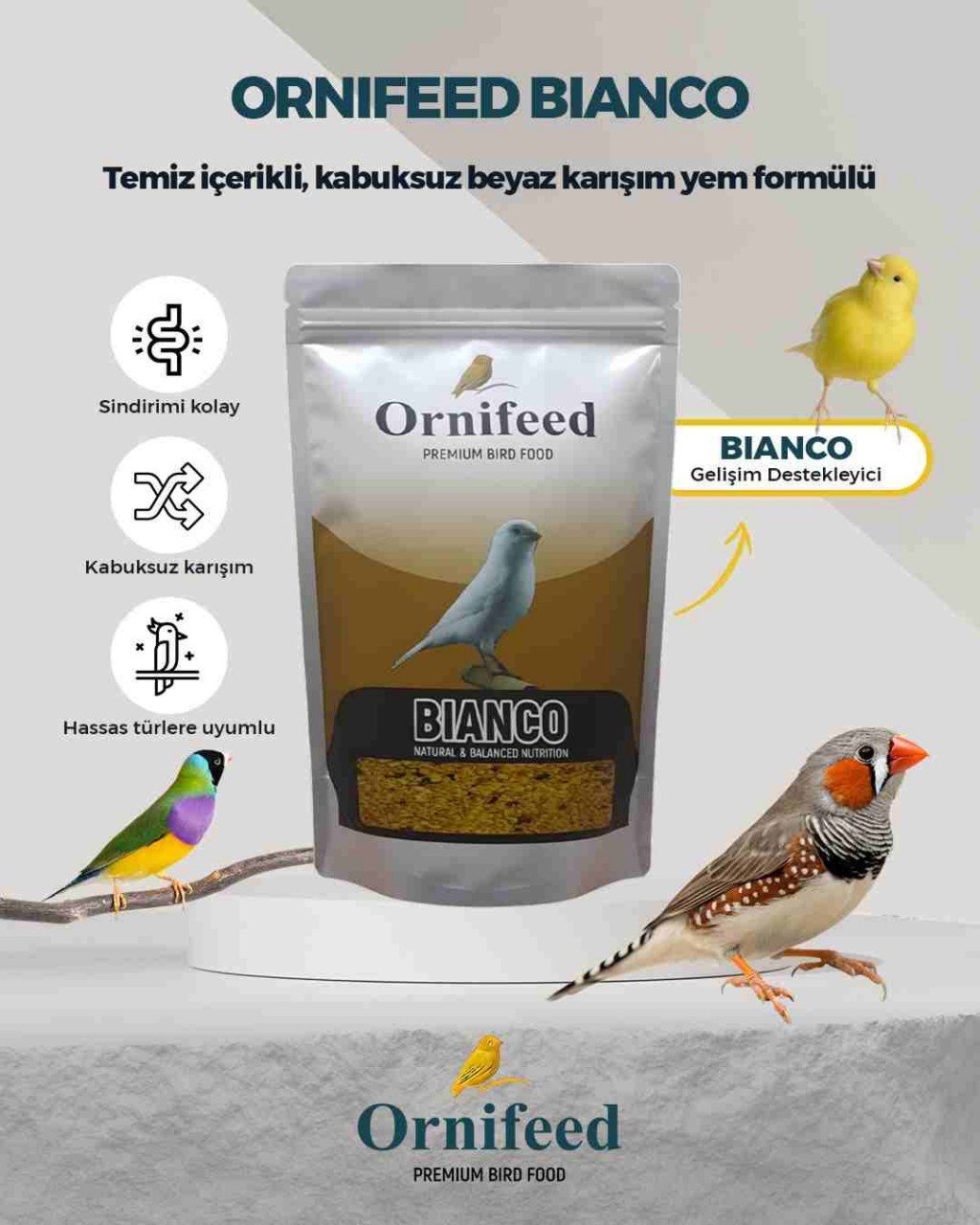 Ornifeed Bianco Beyaz ve Mozaik Kanarya Yumurta Maması 1 kg (Renk Bozmaz)